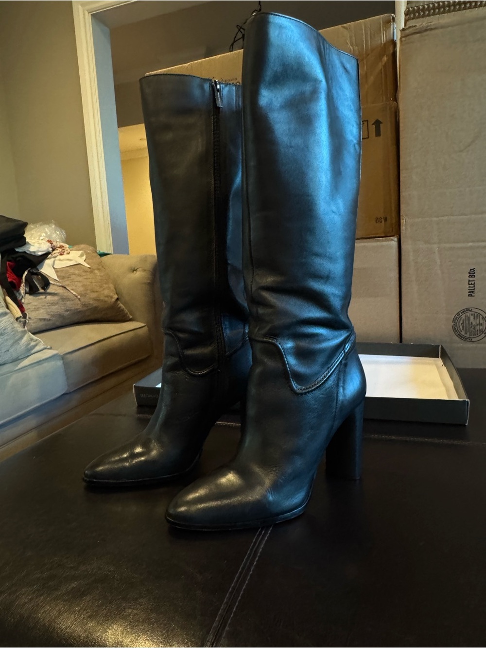 Vince Camuto Black Leather Knee-High Heeled Boots